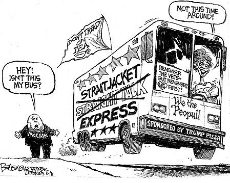 Sarah Palin hijacks John McCain's straight talk express bus?
